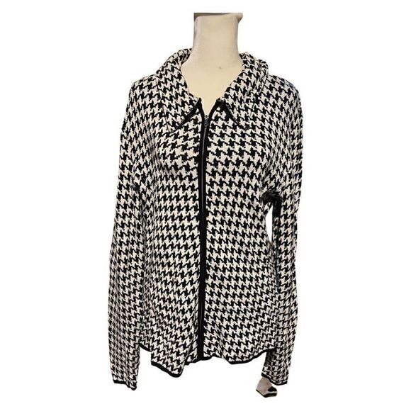 Kate Hill Sweaters - Kate Hill houndstooth full zip up cardigan jacket size Large